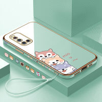 เคสเคสโทรศัพท์สำหรับ OPPO A59 OPPO F1S VIVO V19ฟรีสายคล้อง + น่ารักการ์ตูนสุนัขปลอกขอบสี่เหลี่ยมชุบเคสโทรศัพท์สุดหรูชุบเคสโทรศัพท์นิ่ม