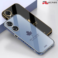 PlusCase Maple Leaf 6D เคสสำหรับ OPPO A78 5G A58 4G กันกระแทกรูปแบบการป้องกันชุบซิลิโคนเคสโทรศัพท์