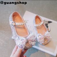 guangshop หวานกุทัณฑ์สาวหนังรองเท้าแบนเลื่อมน่ารักมุกนุ่มแต่เพียงผู้เดียวส่องแสงเจ้าหญิงรองเท้าสำหรับงานแต่งงาน3-16ปีเด็กรองเท้า T22N07CC-22