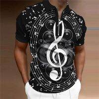 MenS Zip Polo Golf Shirt Pattern Printing Music Notes Outdoor Street Short Sleeve Zipper Printing Fashion Designer Casual Breat