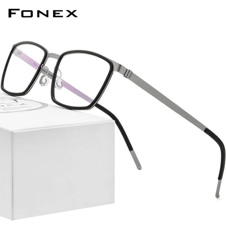 FONEX Acetate Alloy Glasses for Men Square Optical Full Eyeglasses