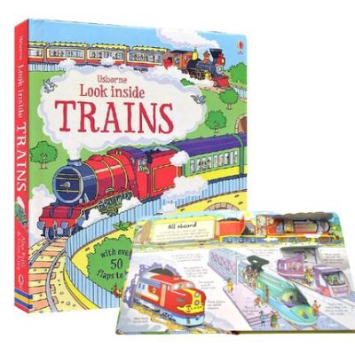 3D Usborne ดูภายในรถไฟหนังสือภาพการศึกษาสำหรับเด็กเด็กของเล่นกระดาษแข็งคำภาษาอังกฤษสำหรับเด็ก