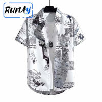 เสื้อแขนสั้นผู้ชายพิมพ์ลาย RUNAY เสื้อเชิ้ตลำลองเสื้อฮิปฮอปลำลองพิมพ์ลายฤดูร้อนเกาหลี