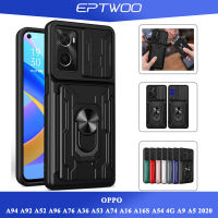 EPTWOO สำหรับ OPPO A78 A17 A57 A77 A77S A94 A92 A52 A96 A76 A36 A53 A74 A16 A16S A54 4G A9 A5 2020 เคสโทรศัพท์สไลด์กระเป๋าสตางค์ที่ถอดออกได้ช่องเสียบการ์ดผู้ถือกันกระแทกเกราะ Push Pull กล้องป้องกันปลอกแม่เหล็กขาตั้งแหวน LJ-01