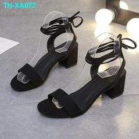 new high-heeled sandals thick with outer fashionable joker one word sandals cross strap beach high heels