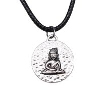 ZZOOI 2022 New Fashion Necklace for Men and Women Retro High Quality Round Double sided Buddha Pendant Black Leather Rope Necklace