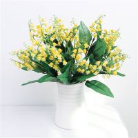 【DT】 hot  Plastic Simulation Lily of The Valley Bouquet Yellow Fake Flowers Restaurant Hotel Decoration Artificial Flower Wedding Decor