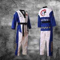 ☼Fantasia De ชุดฮันบกเทควันโด Com Gola V 3 Cores Uniforme Preto Colarinho Adulto Crianças วัยรุ่น Centes Tkd Poomsae Vermelazho Roupas Wtf