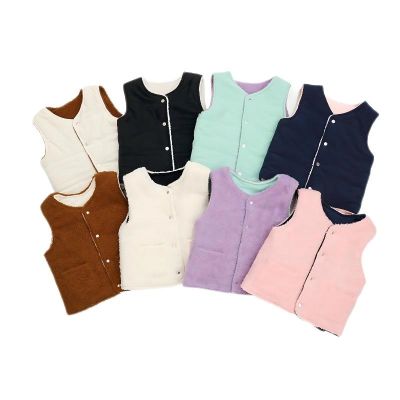 （Good baby store） Girls Autumn Double Side Fleece Vest 2022New Korean Style Candy Colour Jacket Kids Unisex Cotton Warm Clothes for 2 6Years Bebe