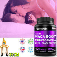 Maca Root &amp; Ashwagandha ออร์แกนิค 6-in-1 1710 มก. พร้อมสารสกัดจากผลไม้พริกไทยดำ, แคปซูล Maca Root สำหรับผู้ชายและผู้หญิง, รองรับความอดทนและอารมณ์, 120 แคปซูล