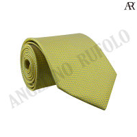 ANGELINO RUFOLO Necktie(NTN-จุด036) เนคไทผ้าไหมทออิตาลี่คุณภาพเยี่ยม ดีไซน์ Dot Pattern สีเหลือง/สีกรมท่า