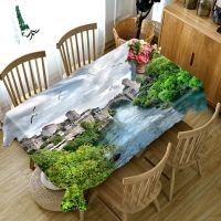 【cw】 3D Tablecloth Landscape Flowers Pattern Dustproof Rectangular Dinning Table Cover Restaurant Coffee Table Mat Wedding Decor