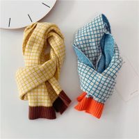 Kids Scarf Autumn Korean Version Fashion Childrens Knitted Lattice Baby Bib Wool Knitting Winter Warm Girls Boys Scarves