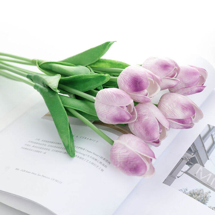 Artificial Flowers Mini PU Tulips Bouquet Faux Plants for Wedding Room