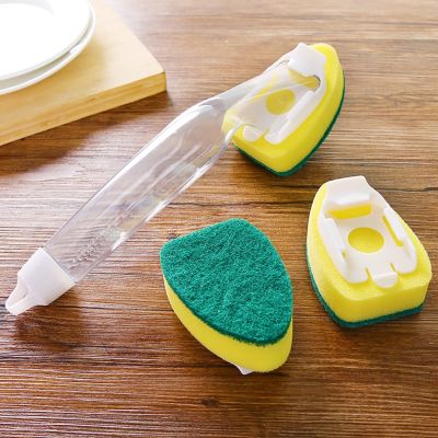 ☃❧▨ Dish Cleaning Brush Soap Dispenser with Handle Dishwasher Cleaning Tool Scrubber Head Replacement Kitchen Sink Sponge Brush