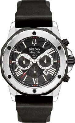 Bulova Mens Marine Star Series A Stainless Steel 6-Hand Chronograph Quartz Watch, Black Silicone Strap Style: 98B127