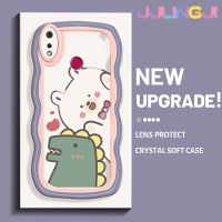 Jjlingji เคสสำหรับ Realme 3 Pro เคส3i Realme การ์ตูนหมีไดโนเสาร์ดีไซน์ใหม่ครีมขอบคลื่นโปร่งใสลายกล้องถ่ายรูปเคสมือถือกันกระแทกแบบใสนิ่มฝาครอบป้องกันง่าย