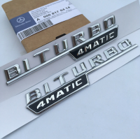 ราคาต่อ 2 ชิ้น Mercedes-Benz AMG W205 BITURBO 4 MATIC Chrome Side Decal Badge Sticker โลโก้ติดด้านข้าง