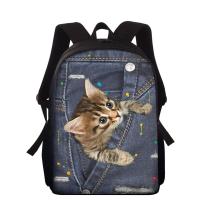 HYCOOL New Pigment Denim Cat Dog Pattern Women Travel Outdoor Laptop Backpack Student Schoolbag Book Bags Mochila Laptop 15