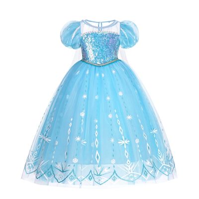 Disney Frozen 2 Princess Dress Girls Party Cosplay Elsa Sequin Costume Snow Queen Print Birthday Carnival Gown Kids Bag Clothing