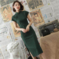 Qipao Chinese Dress 5Colors Vintage Split Solid Women Cheongsam Elegant Traditional Costume Fashion Modern Vestiods Fancy Party