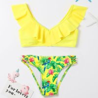 ▪ Tropical Floral Girl Bikini Swimsuit Kids Ruffle Two Piece Children 39;s Swimwear 7-14 Years Swimming Bathing Suit Summer Beachwear