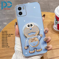 เคสโทรศัพท์พับเป็นขาตั้งแมวกริ๊งสำหรับ VIVO Y02 Y02S Y3S Y5S Y9S Y12 Y15 Y16แฟชั่นน่ารักโครเมี่ยมสุดหรูเคสเคสทีพียู