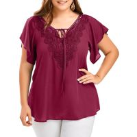 xjmb20 Plus Size Loose Women short sleeve lace blouse big size womens dress