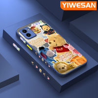 YIWESAN เคสสำหรับ VIVO Y15s เคส Y01 Y15a ลายการ์ตูนน่ารักวินนี่ช้อนส้อมมีดหมีพูห์แฟชั่นกันกระแทกเคสซิลิโคนเคสนิ่มใส่โทรศัพท์แข็งคลุมทั้งหมดเคสป้องกันเลนส์กล้อง