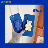 น่ารัก3D Klein Blue คุกกี้หมีที่วางโทรศัพท์คลุมทั้งหมดเลนส์เคสโทรศัพท์สำหรับ Apple IPhone 13 12 11 Pro X XS Max XR 7 8 Plus ซิลิโคนนุ่ม TPU ป้องกันด้านหลังเคสมือถือสีขาวสีดำ