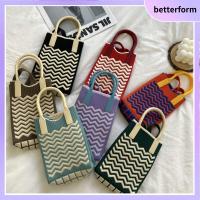 BETTERFORM ลวดลายเรขาคณิต นักช้อปทอ กระเป๋าข้อมือปม ถุงช้อปปิ้งถุง กระเป๋าสะพายไหล่แบบสั้น กระเป๋าถือผู้หญิงถัก กระเป๋าสะพายไหล่สายโซ่ กระเป๋าโท้ท กระเป๋าถือแบบถือ