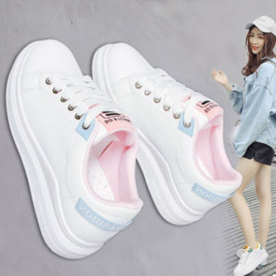 รองเท้าส้นเตี้ยผูกเชือกสำหรับผู้หญิง รองเท้าผ้าใบลำลองสีขาว สไตล์แฟชั่นเกาหลี ขนาด35-40 💥Everydays💥