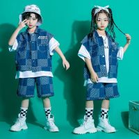 Childrens hip-hop denim fashion boys dance girls drum performance T stage catwalk