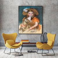 Vintage Abstract Painting Of A Girl With Dog - Wall Art For Living Room Home Decor - Cuadros Decoracion Salon - Canvas Print