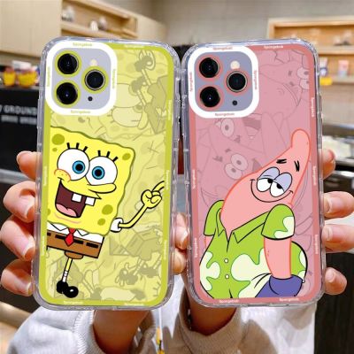 Cartoon S-Spongebobs Phone Case For iPhone 11 12 Mini 13 14 Pro Max Transparent Shell