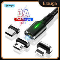 Elough Magnetic Micro USB Cable QC 3.0 4.0สำหรับ iPhone 8 POCO X3 Xiaomi Fast Magnetic Phone สายชาร์จ Type C Cable