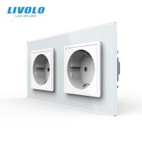 ปลั๊กไฟติดผนังมาตรฐานอียู Livolo หน้าจอโทรศัพท์คริสตัล4สีผู้ผลิตเต้ารับติดผนัง16A C7C2EU-11ที่12/13/15