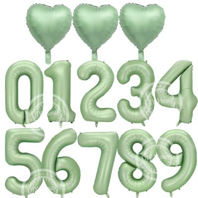ลูกโป่งทรงตัวเลขสีเขียววินเทจพร้อมลูกโป่งหัวใจ1/2ชิ้น40นิ้วสำหรับปาร์ตี้วันเกิด30 40 50 60 70