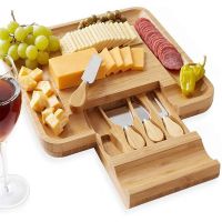 [COD]Bamboo Cheese Board Set With Drawer Cutting Square