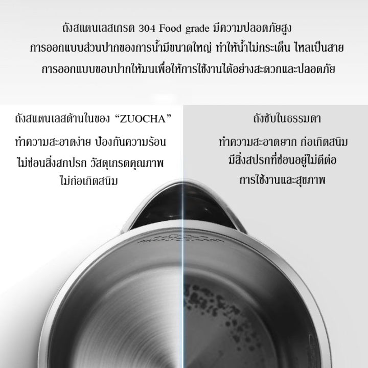 zuocha-กาต้มน้ำไฟฟ้า-กาน้ำร้อน-ความจุ-2-ลิตร-กาต้มน้ำไฟฟ้าสแตนเลส-304-มีระบบตัดไฟอัตโนมัติ