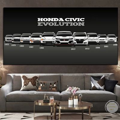 ✿ ศิลปะสมัยใหม่ Honda CIVIC แผ่นป้ายรูปรถภาพวาดผ้าใบติดผนัง HD ภาพพิมพ์ Cuadros สำหรับห้องนั่งเล่นของตกแต่งห้องนอนบ้านเด็กผู้ชาย