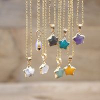 ZZOOI Natural Nugget Crystal Amethysts Agates Turquoises Star Shape With Gold Plating Chains Gemstone Pendant Necklace Jewelry QC3131