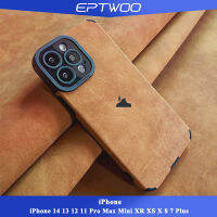 EPTWOO เคสโทรศัพท์สำหรับ iPhone 14 13 12 11 Pro Max XR XS X 8 7 Plus พร้อมโลโก้หนังขนแกะนิ่มเคสถุงลมรับแรงกระแทกเลนส์กล้องปกป้องหลังซิลิโคน KR-01