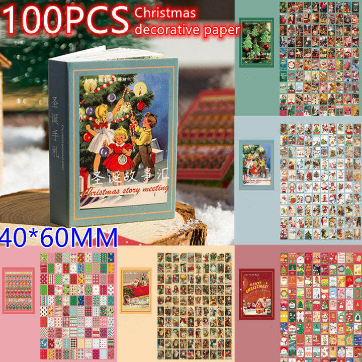 100-label-christmas-party-decorative-retro-handbook-material-paper-vintage-post-it-notes-christmas-book-christmas-decorations