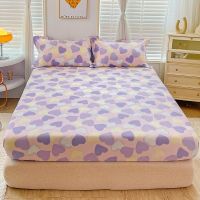 New 100% Cotton Purple Heart Printed Fitted Sheet Mattress Cover Four Corners With Elastic Band Bed Sheet For Queen King Bed