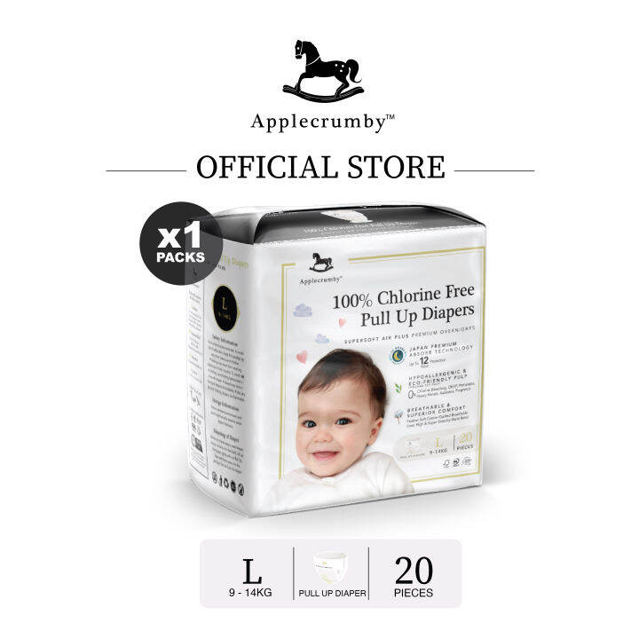 Applecrumby™ Chlorine Free Premium Baby Diaper Pull Ups L (20Pcs) Lazada