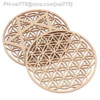 1Pcs Flower of Life Coaster Natural Symbol Wood Round Circle Carved Coaster Non-slip Cup Pad Table Placemat for Dining Table