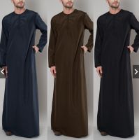 Islamic Arabic Muslim Kaftan Men Long Sleeve Zipper Loose Abaya Robes Saudi Arabia Dubai Jubba Thobe Men Clothes