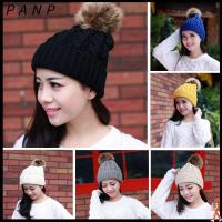 PANP Women Winter Warm Wool Knit Hat Pom Bobble Crochet Cap Raccoon Fur Beanie