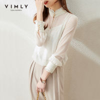 Vimly 2021 Spring Women Chiffon Blouse Fashion Stand Collar Print Shirts with Vest Elegant Clothes Office Lady Blusas Tops F6137